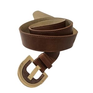 Classic Brown Leather Belt with Gold Buckle (New)